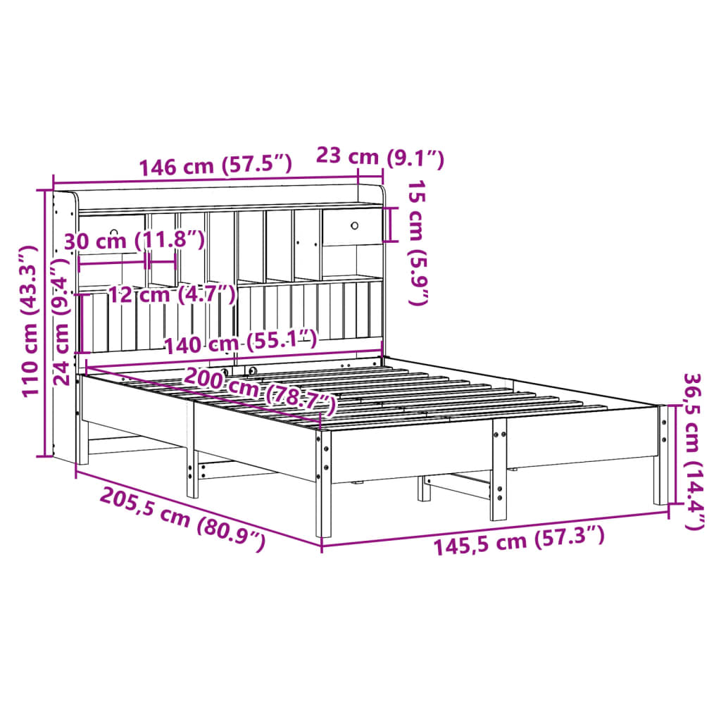 Seng Med Bokhylle Uten Madrass 140X200 Cm Heltre Furu