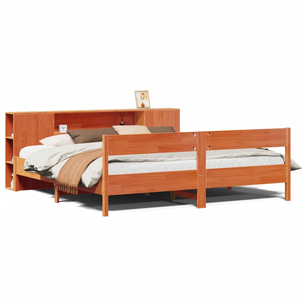 Seng Med Bokhylle Uten Madrass Voksbrun 180X200 Cm Heltre Furu