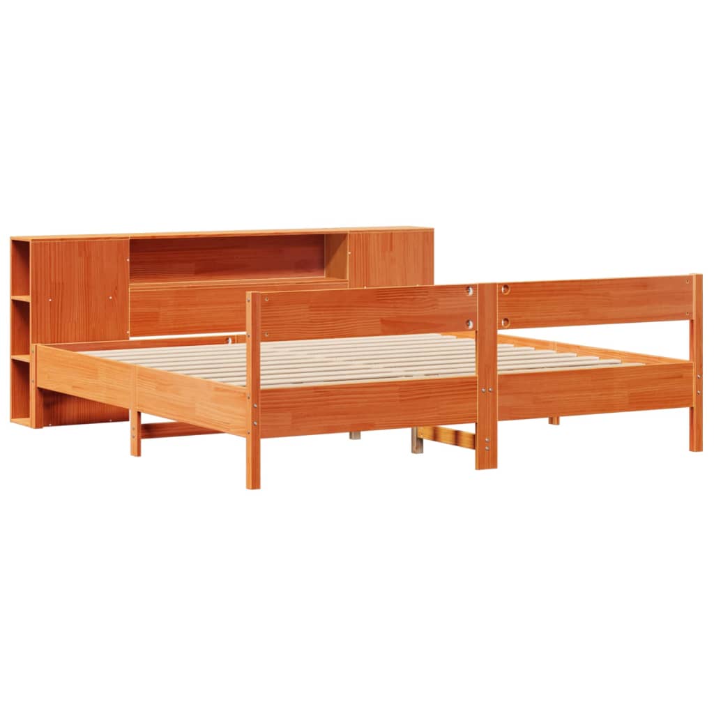 Seng Med Bokhylle Uten Madrass Voksbrun 180X200 Cm Heltre Furu