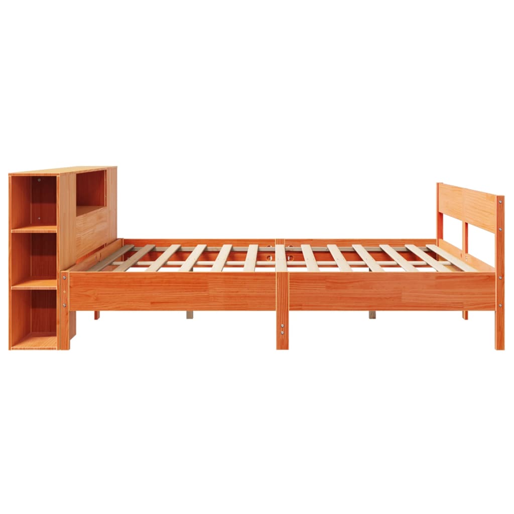 Seng Med Bokhylle Uten Madrass Voksbrun 180X200 Cm Heltre Furu