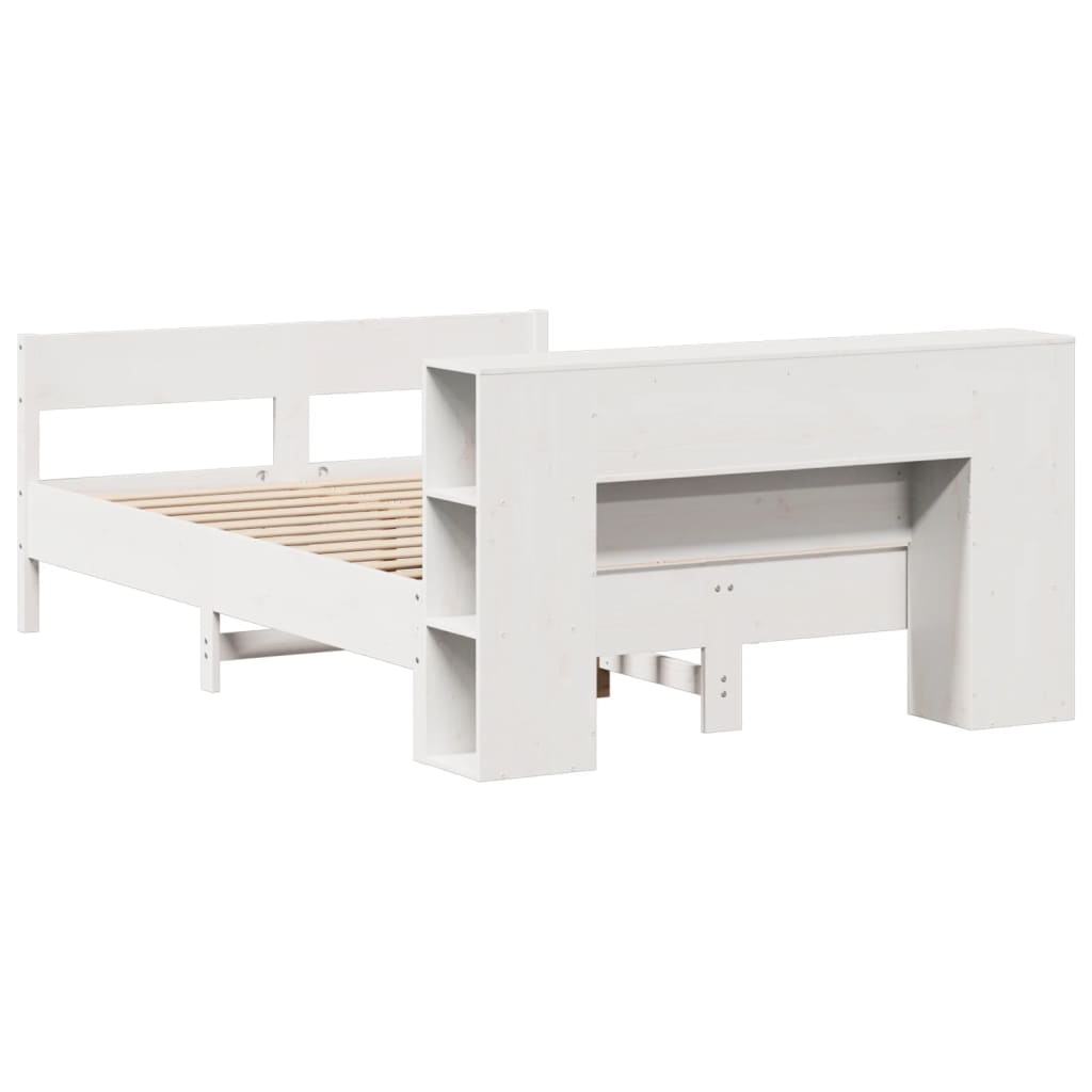 Seng Med Bokhylle Uten Madrass Hvit 160X200 Cm Heltre Furu