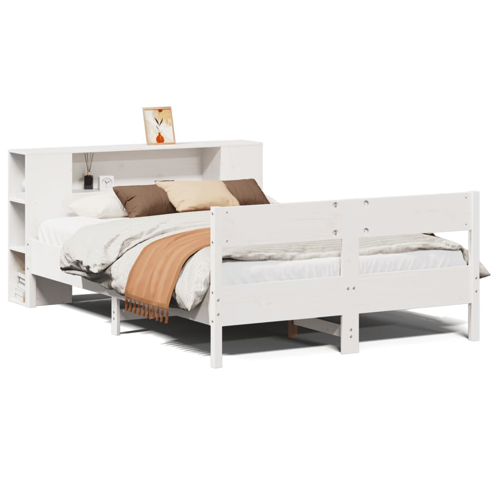 Seng Med Bokhylle Uten Madrass Hvit 140X190 Cm Heltre Furu
