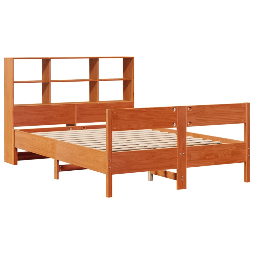 Seng Med Bokhylle Uten Madrass Voksbrun 120X200 Cm Heltre Furu