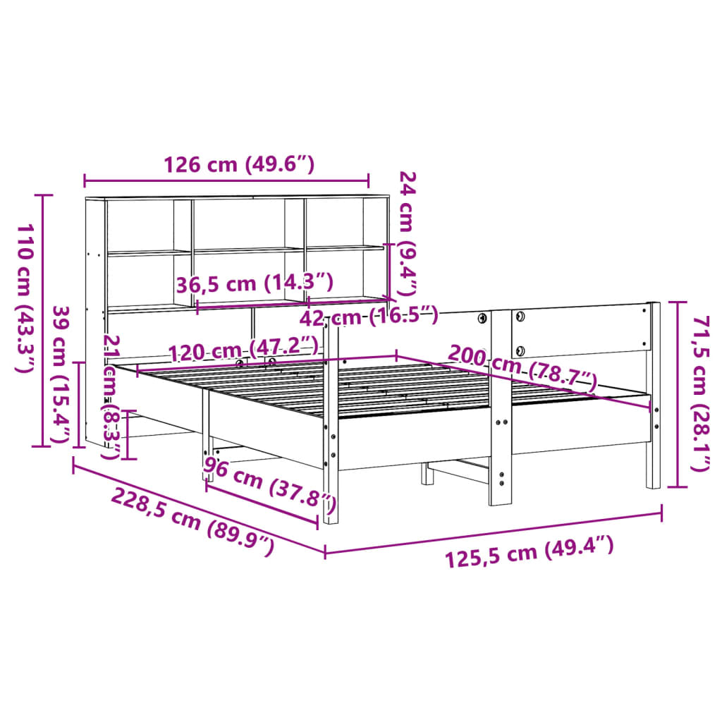 Seng Med Bokhylle Uten Madrass Voksbrun 120X200 Cm Heltre Furu