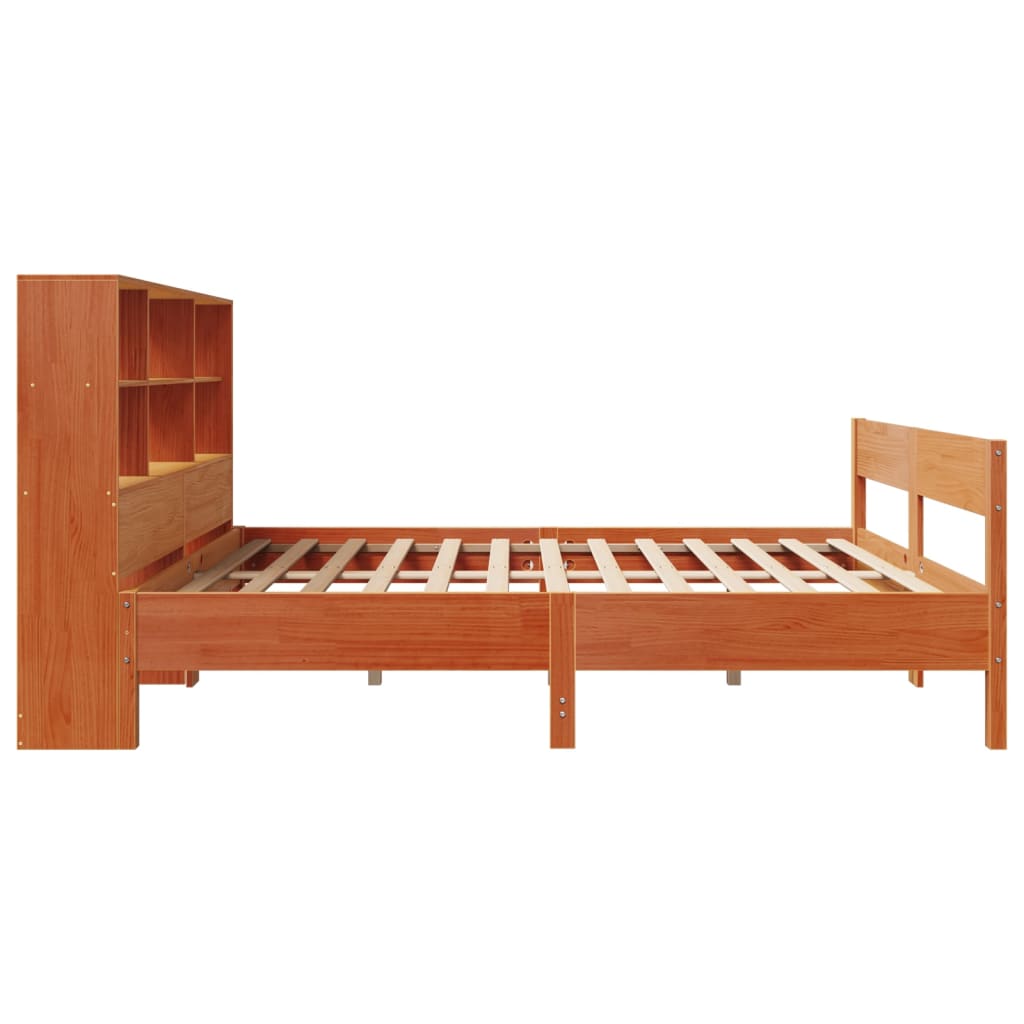 Seng Med Bokhylle Uten Madrass Voksbrun 120X200 Cm Heltre Furu
