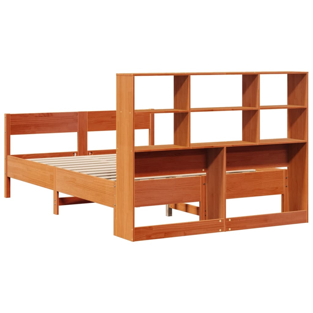 Seng Med Bokhylle Uten Madrass Voksbrun 120X200 Cm Heltre Furu