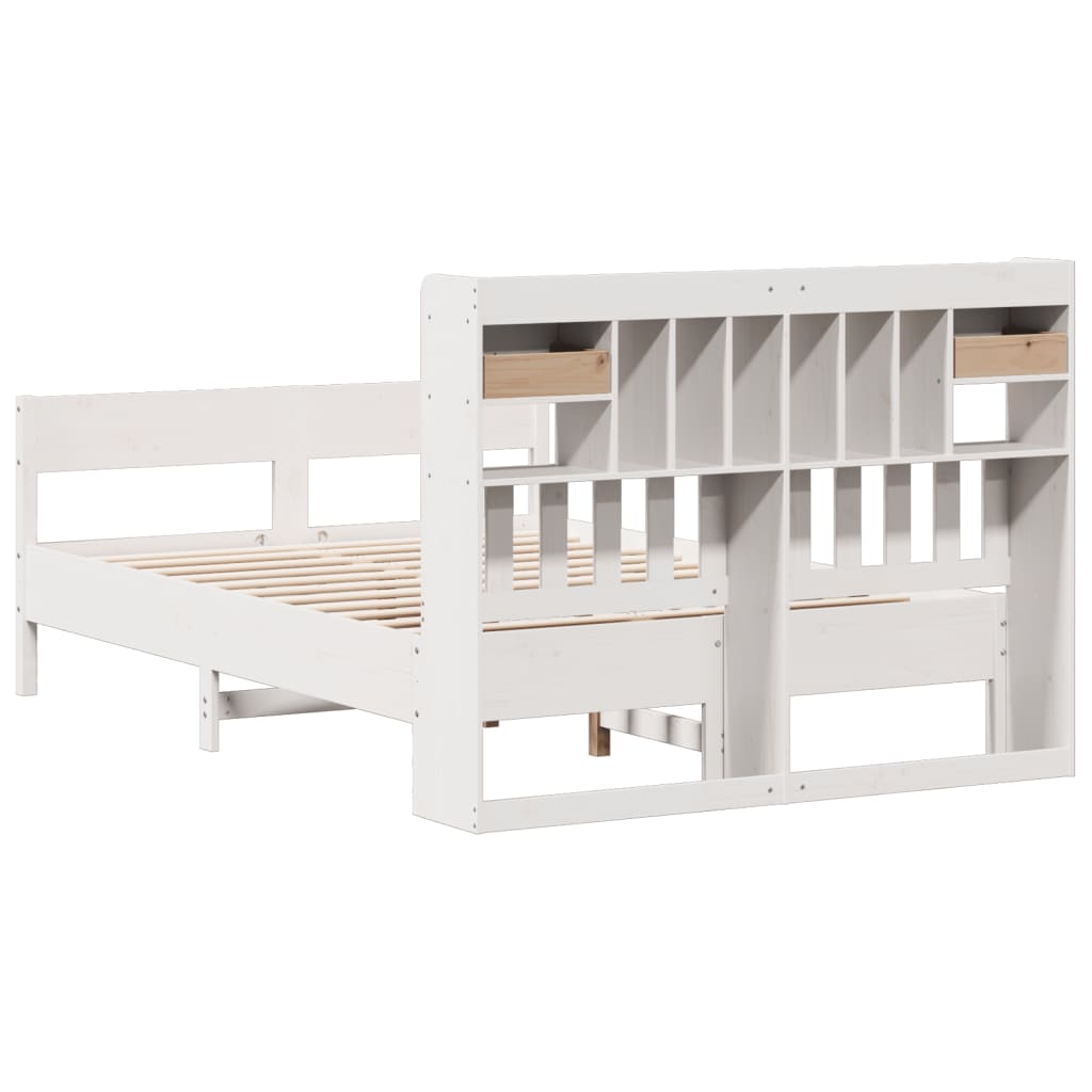Seng Med Bokhylle Uten Madrass Hvit 160X200 Cm Heltre Furu
