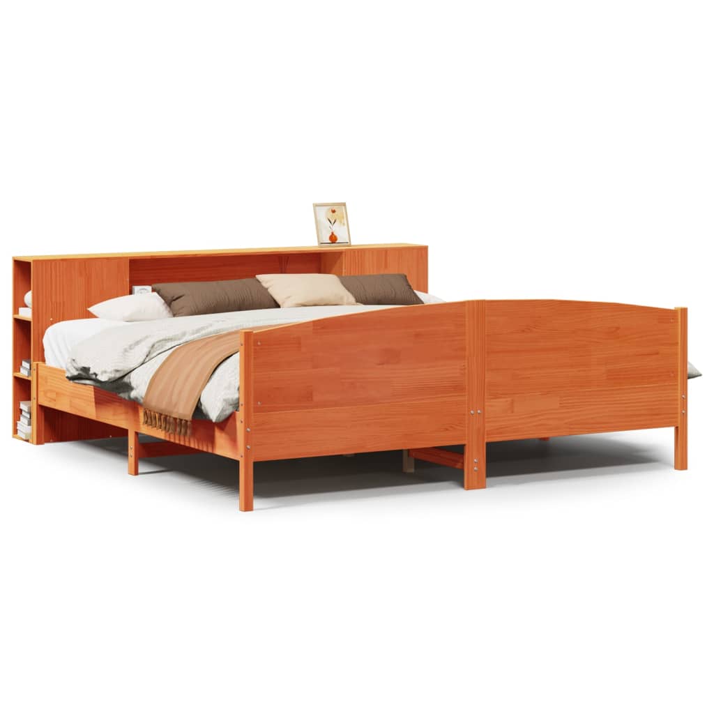 Seng Med Bokhylle Uten Madrass Voksbrun 180X200 Cm Heltre Furu
