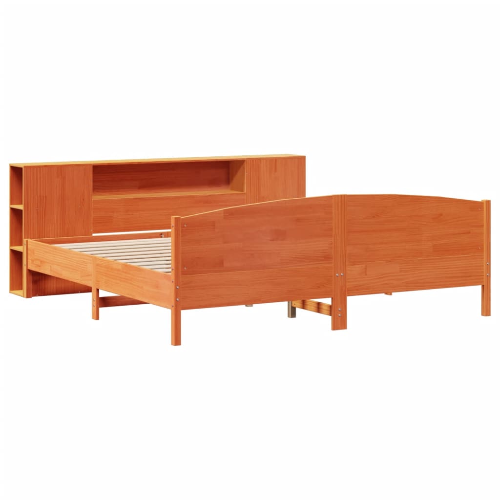 Seng Med Bokhylle Uten Madrass Voksbrun 180X200 Cm Heltre Furu