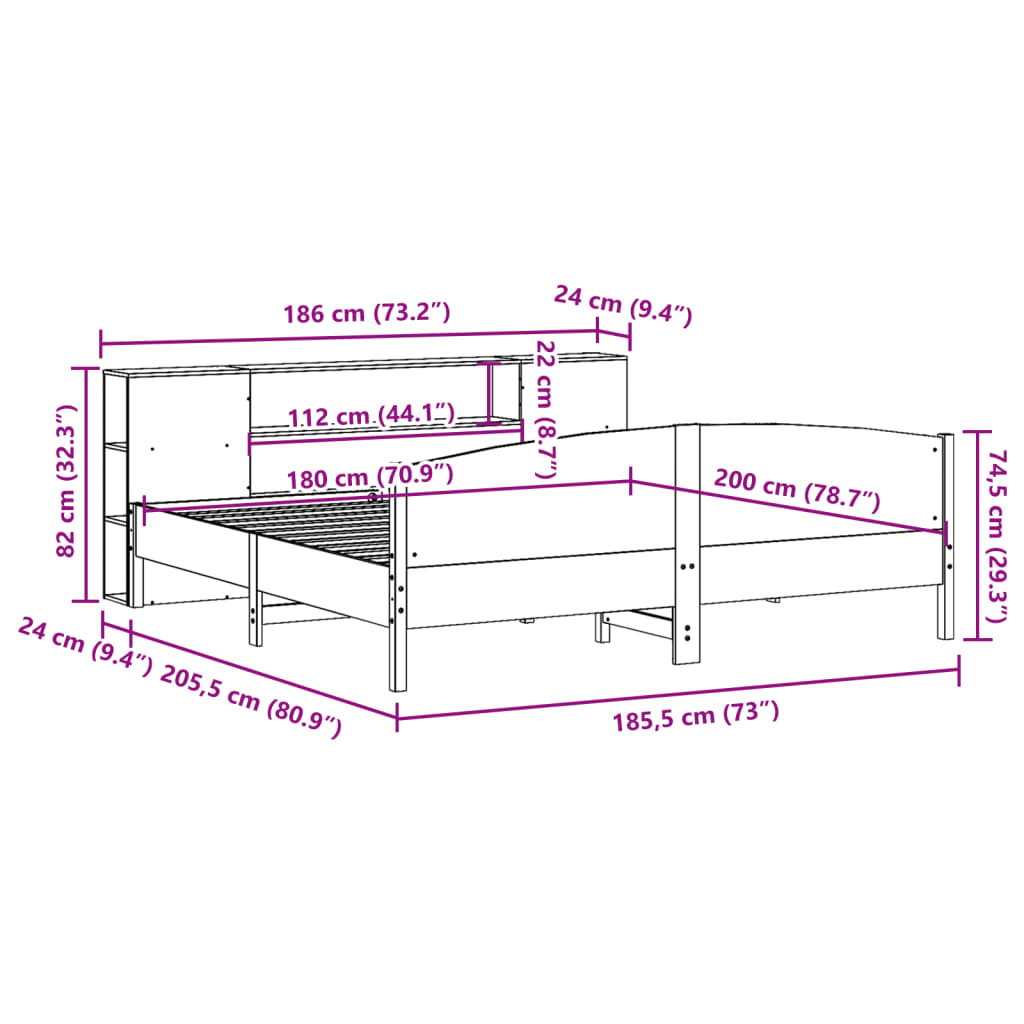 Seng Med Bokhylle Uten Madrass Voksbrun 180X200 Cm Heltre Furu
