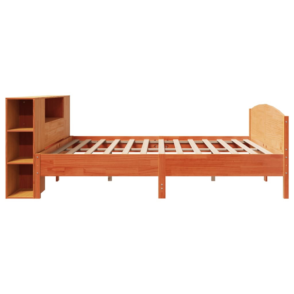 Seng Med Bokhylle Uten Madrass Voksbrun 180X200 Cm Heltre Furu