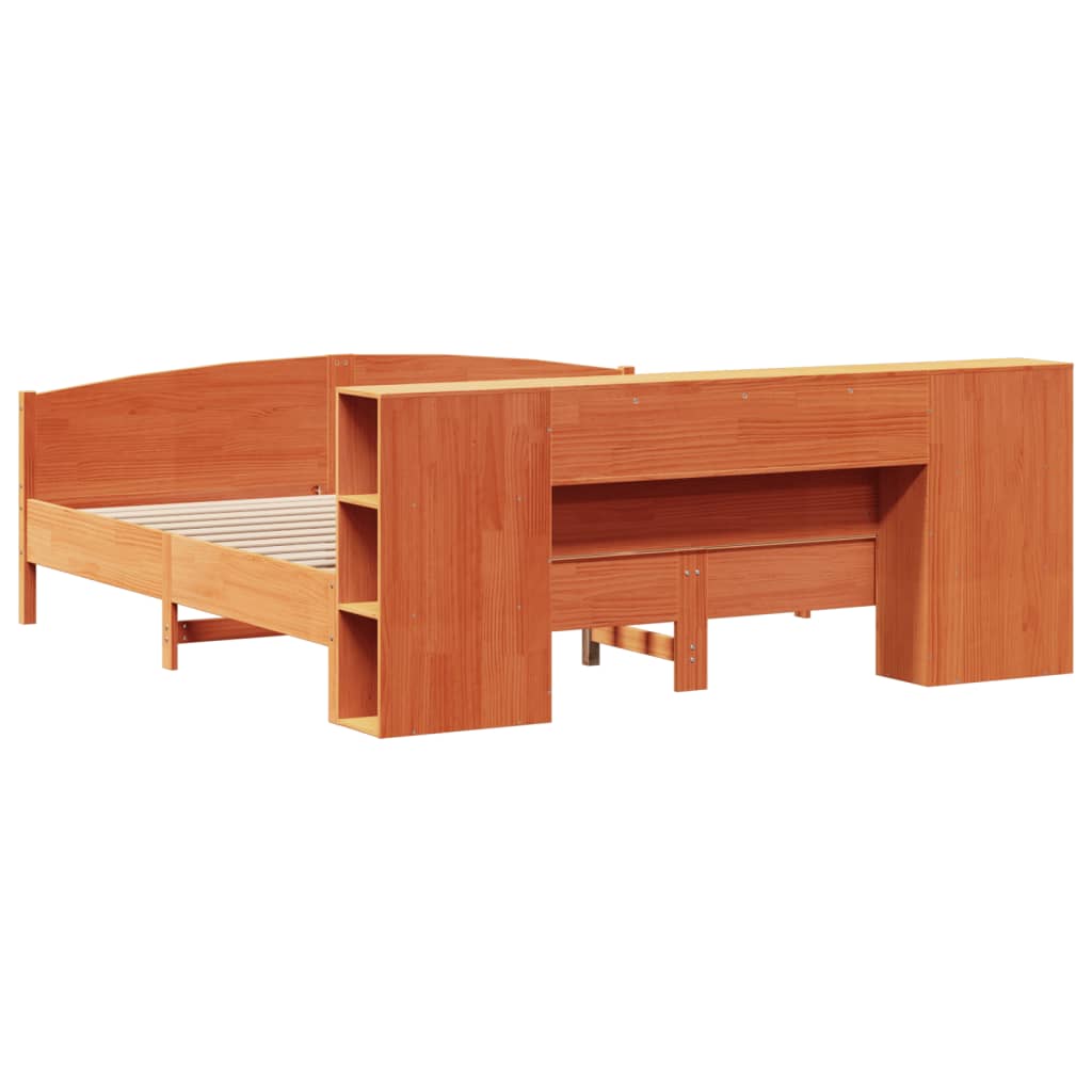 Seng Med Bokhylle Uten Madrass Voksbrun 180X200 Cm Heltre Furu