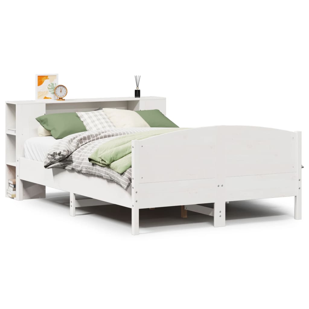 Seng Med Bokhylle Uten Madrass Hvit 140X200 Cm Heltre Furu