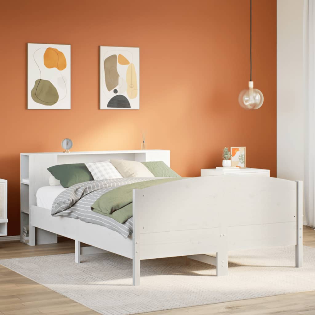 Seng Med Bokhylle Uten Madrass Hvit 140X200 Cm Heltre Furu