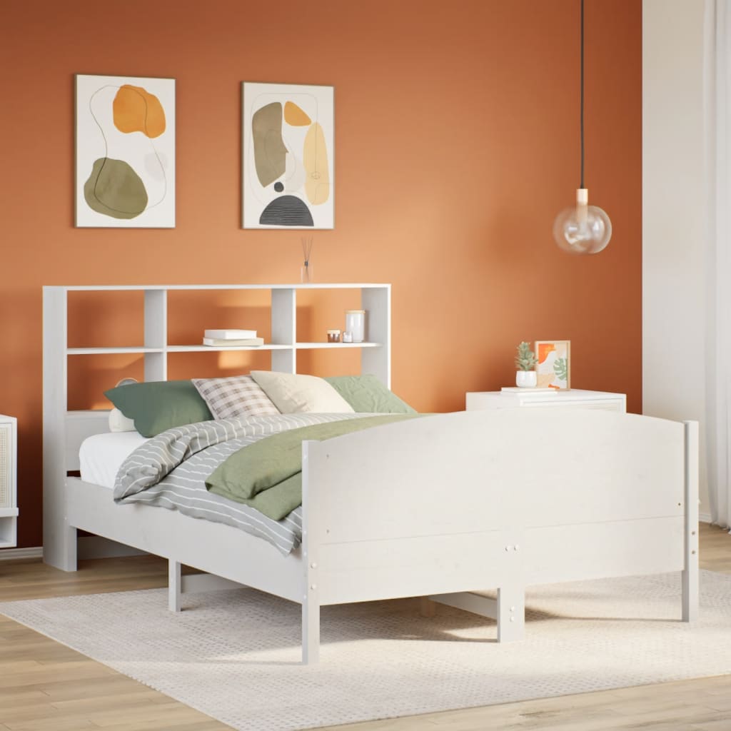 Seng Med Bokhylle Uten Madrass Hvit 160X200 Cm Heltre Furu