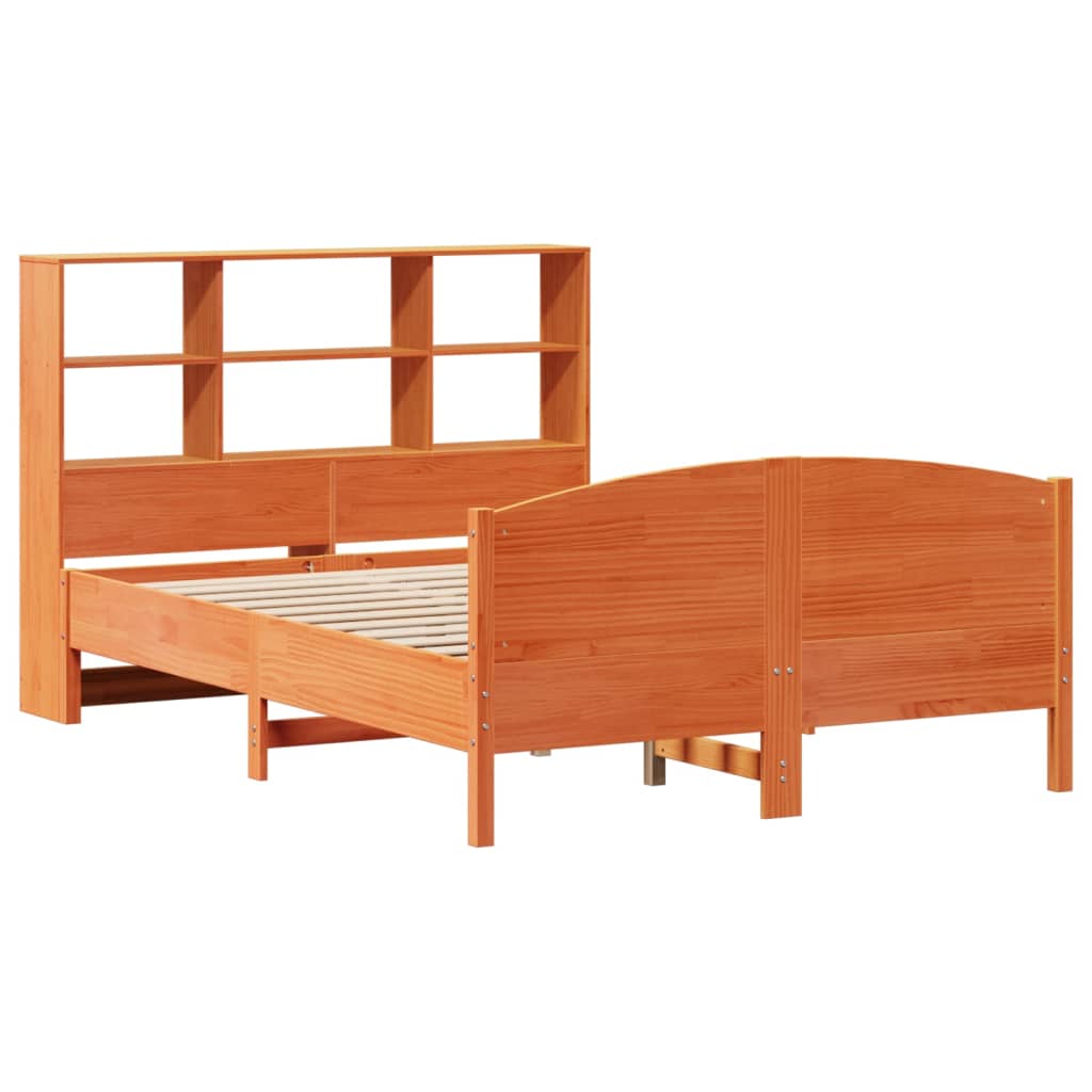 Seng Med Bokhylle Uten Madrass Voksbrun 140X200 Cm Heltre Furu