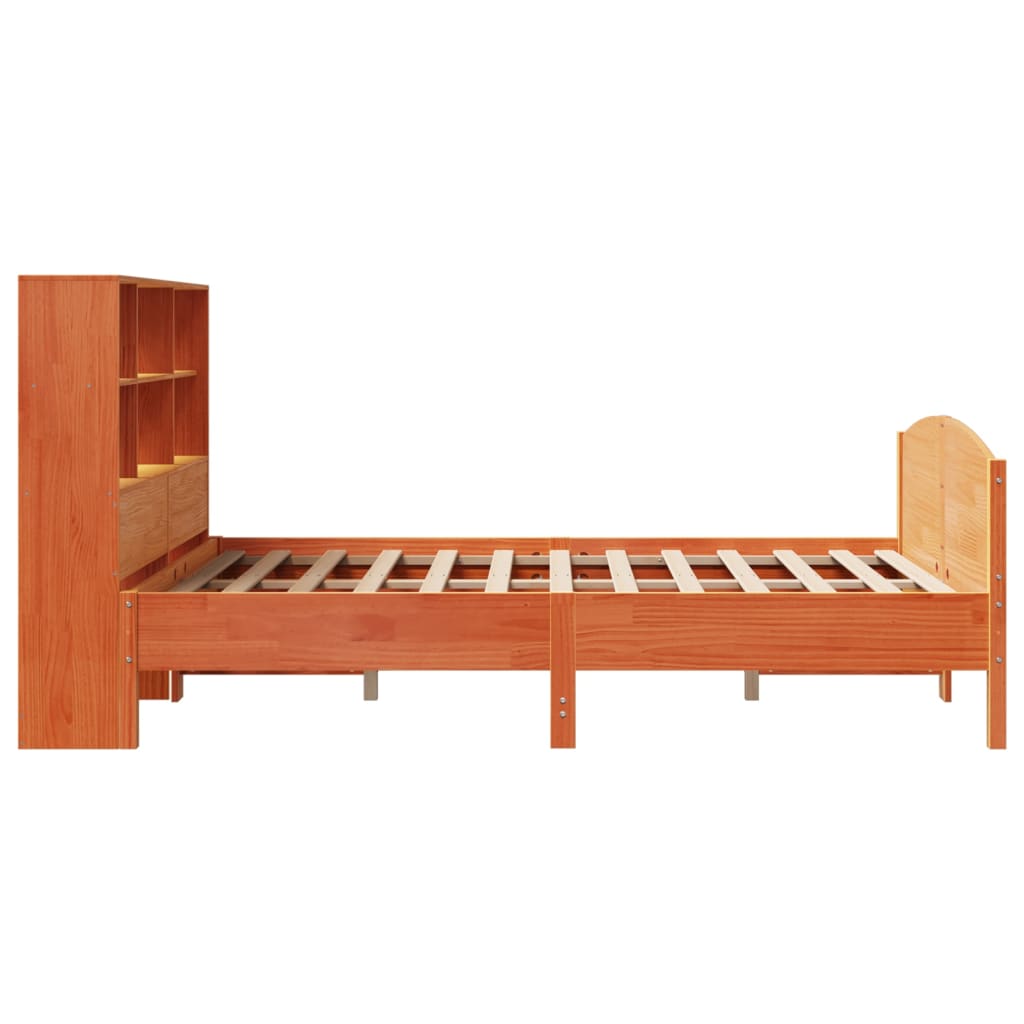 Seng Med Bokhylle Uten Madrass Voksbrun 140X200 Cm Heltre Furu