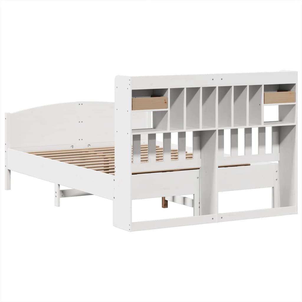 Seng Med Bokhylle Uten Madrass Hvit 160X200 Cm Heltre Furu