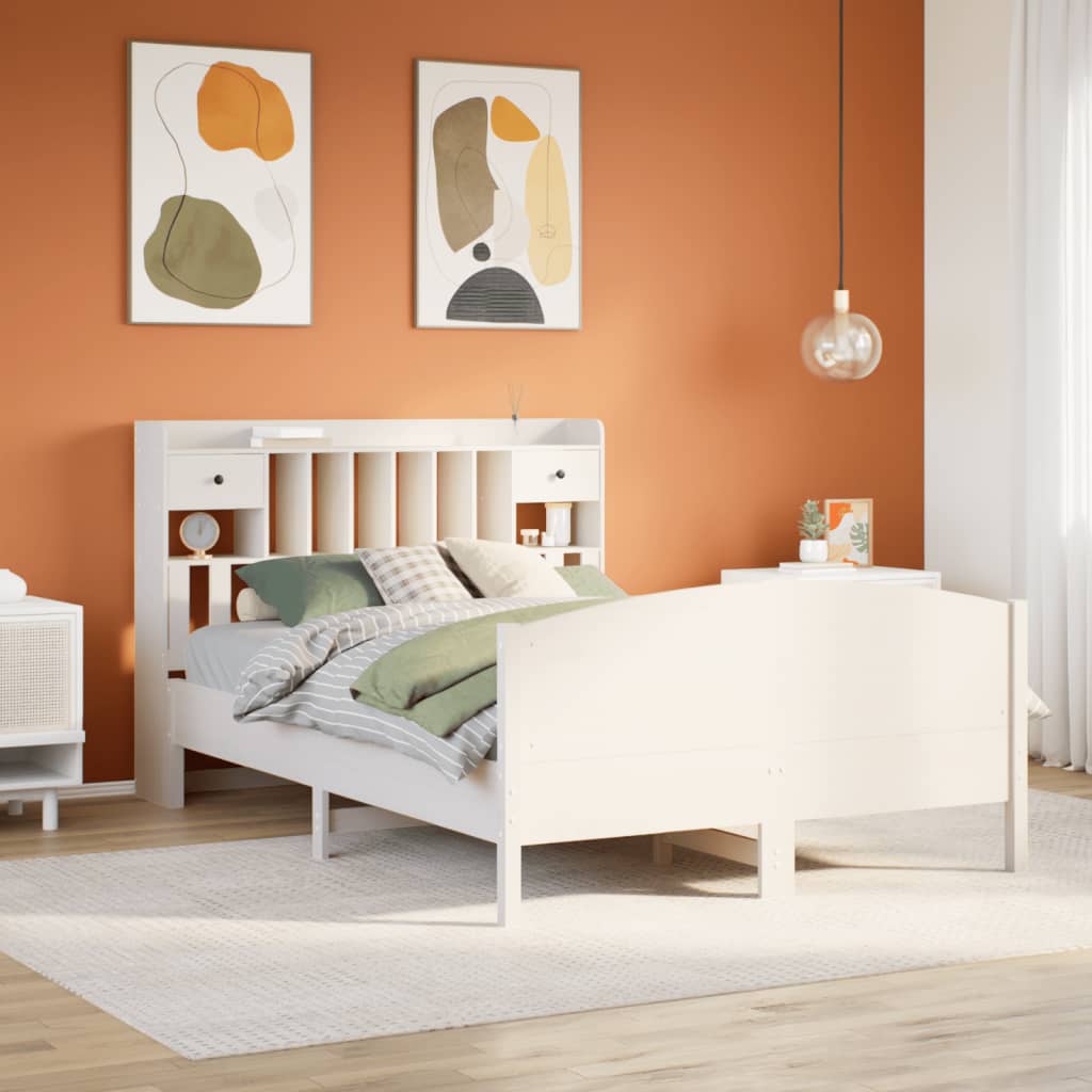 Seng Med Bokhylle Uten Madrass Hvit 160X200 Cm Heltre Furu