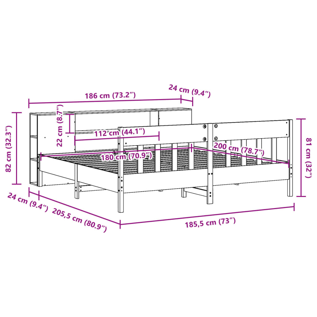 Seng Med Bokhylle Uten Madrass 180X200 Cm Heltre Furu
