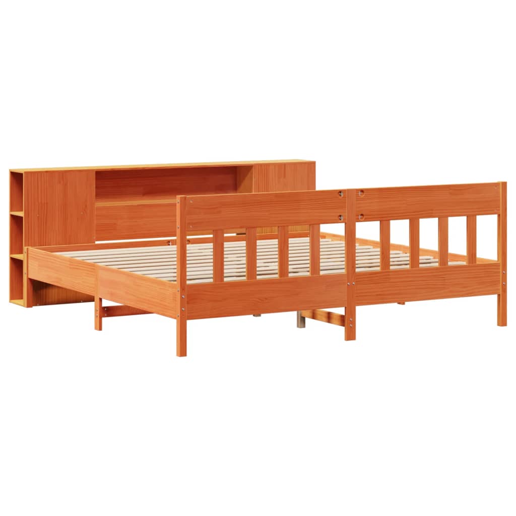 Seng Med Bokhylle Uten Madrass Voksbrun 180X200 Cm Heltre Furu