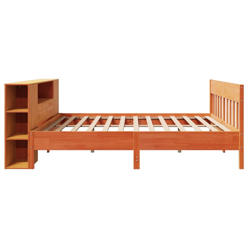 Seng Med Bokhylle Uten Madrass Voksbrun 180X200 Cm Heltre Furu
