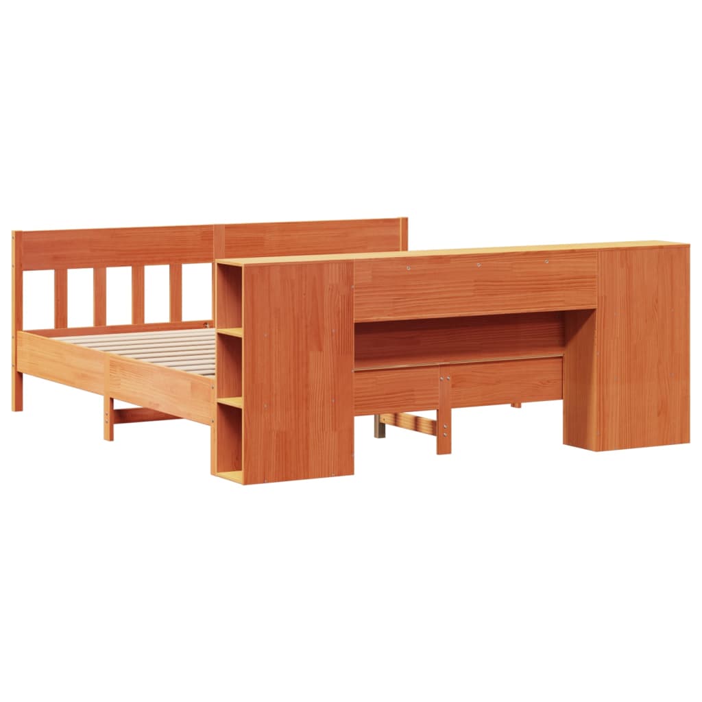 Seng Med Bokhylle Uten Madrass Voksbrun 180X200 Cm Heltre Furu