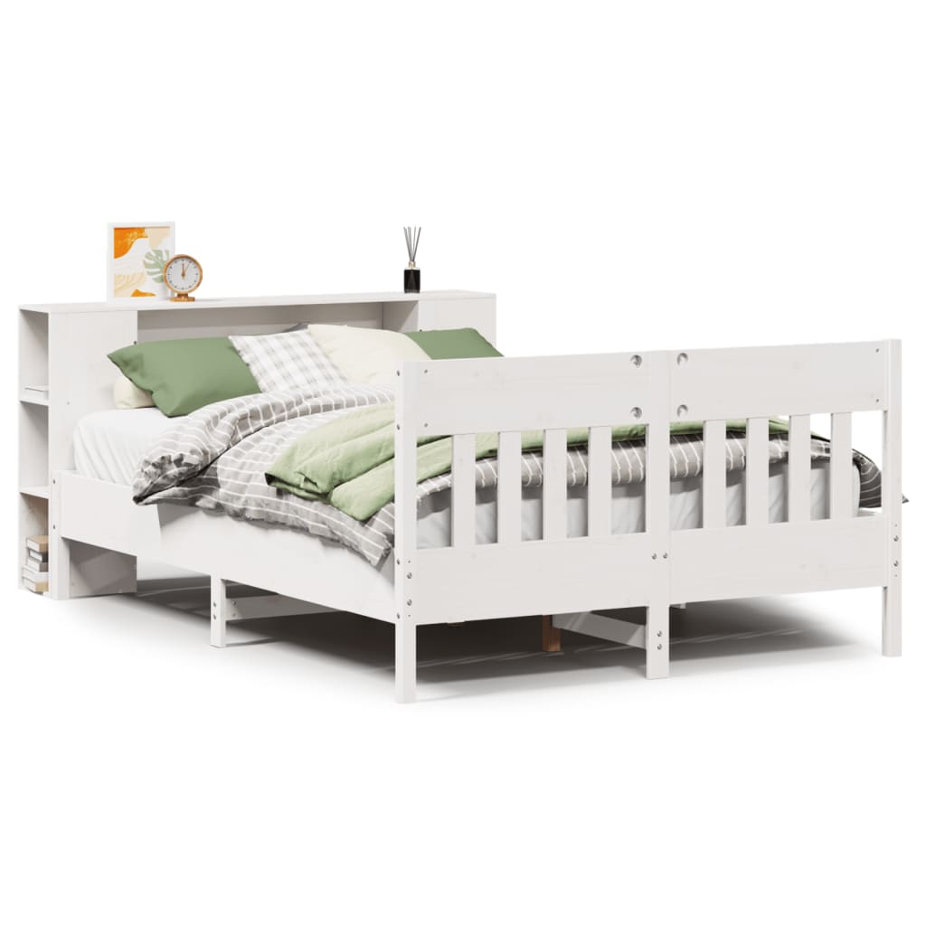 Seng Med Bokhylle Uten Madrass Hvit 150X200 Cm Heltre Furu