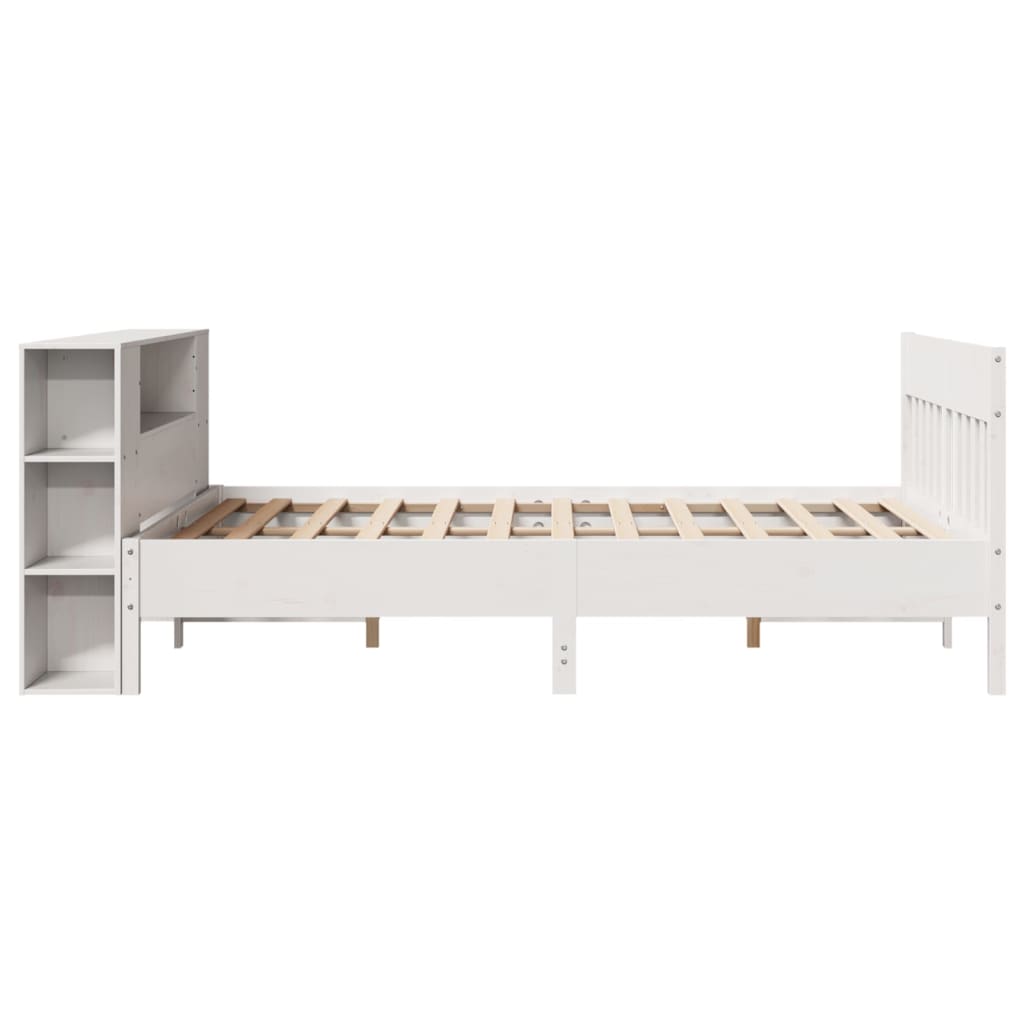 Seng Med Bokhylle Uten Madrass Hvit 140X190 Cm Heltre Furu