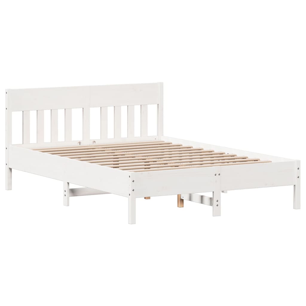 Seng Med Bokhylle Uten Madrass Hvit 140X190 Cm Heltre Furu