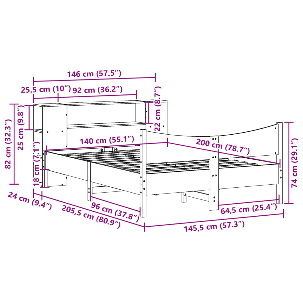 Sengeramme Uten Madrass Hvit 140X200 Cm Heltre Furu