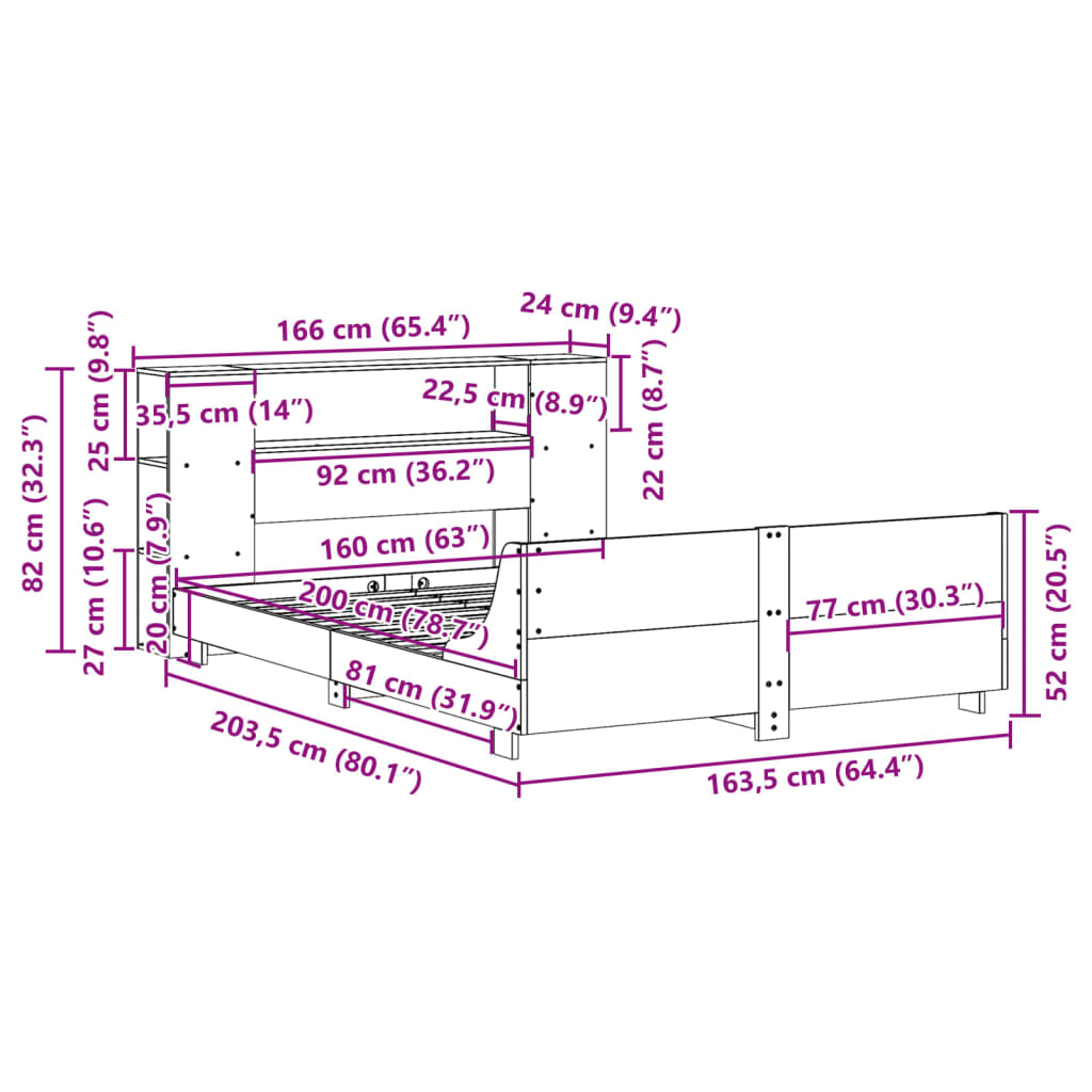 Sengeramme Uten Madrass Hvit 160X200 Cm Heltre Furu