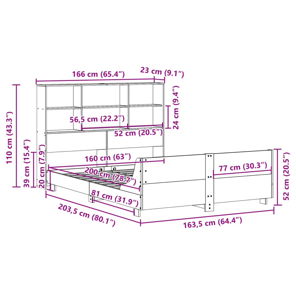 Sengeramme Uten Madrass Hvit 160X200 Cm Heltre Furu