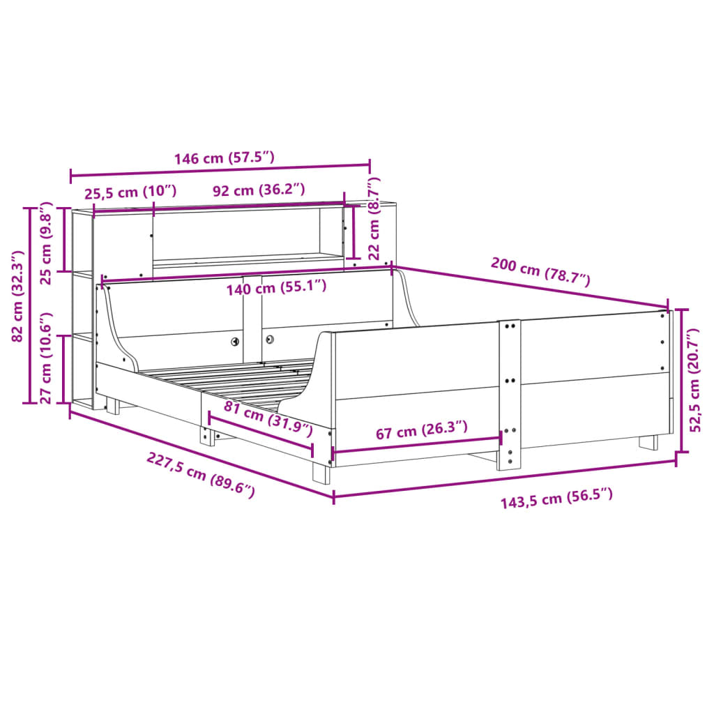 Sengeramme Uten Madrass Hvit 140X200 Cm Heltre Furu