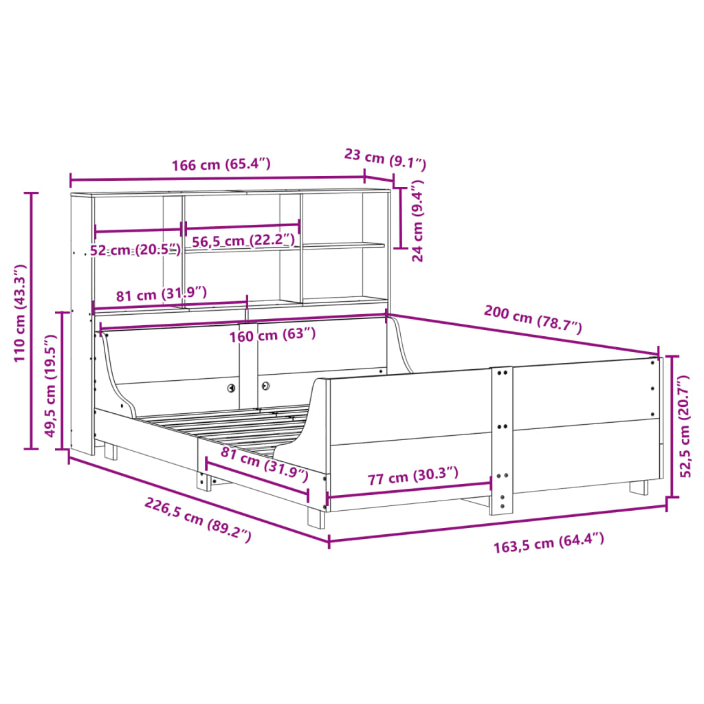 Seng Med Bokhylle Uten Madrass Hvit 160X200 Cm Heltre
