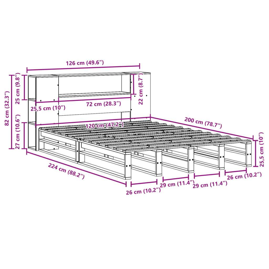 Seng Med Bokhylle Uten Madrass 120X200 Cm Heltre