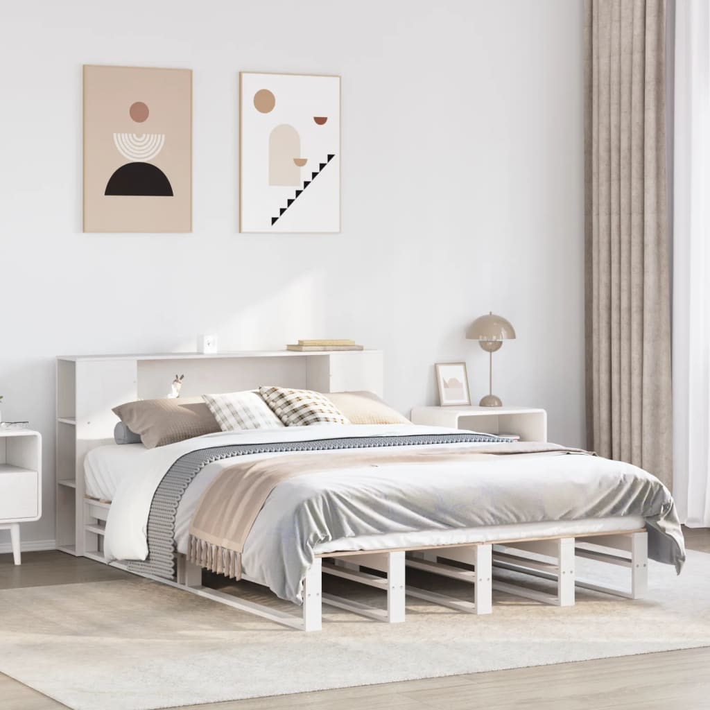 Seng Med Bokhylle Uten Madrass Hvit 160X200 Cm Heltre