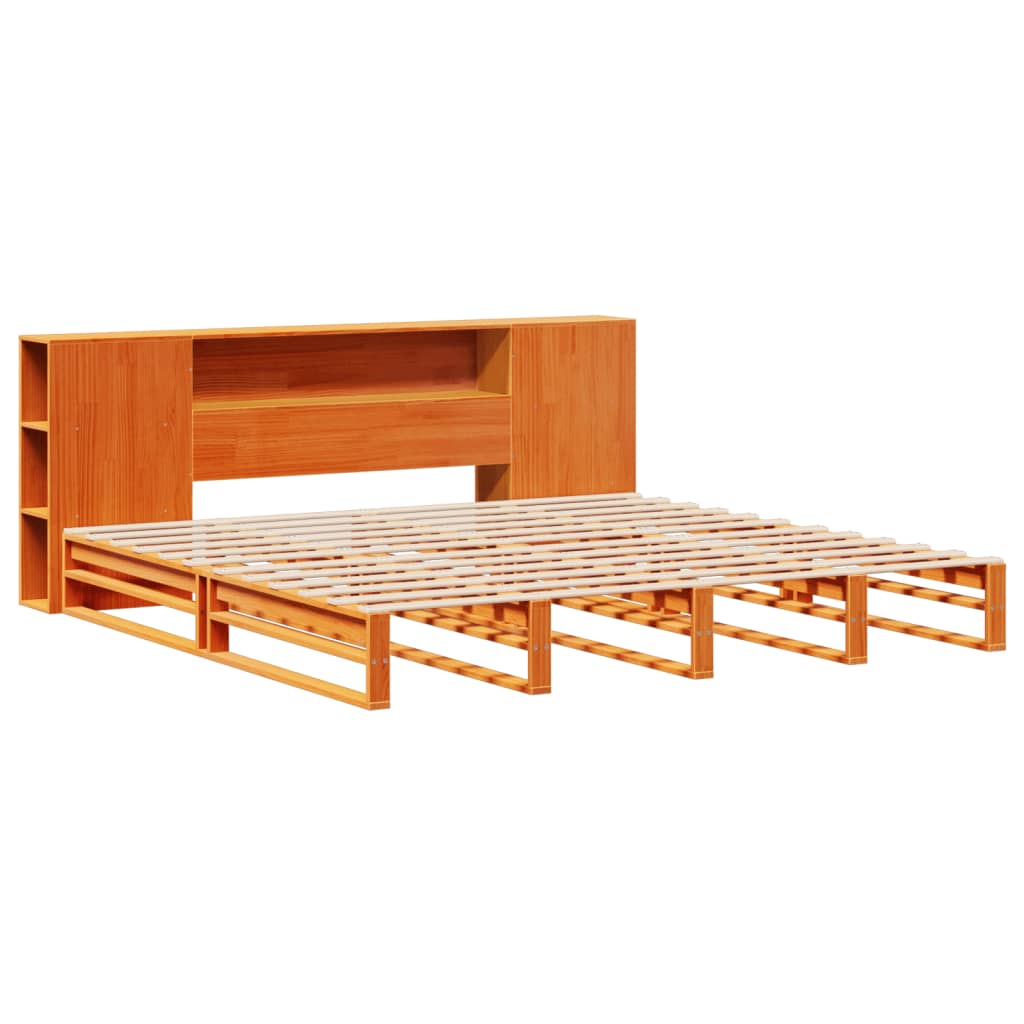 Seng Med Bokhylle Uten Madrass Voksbrun 180X200 Cm Heltre