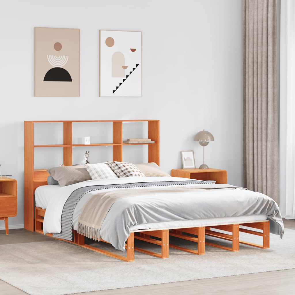 Seng Med Bokhylle Uten Madrass Voksbrun 150X200 Cm Heltre