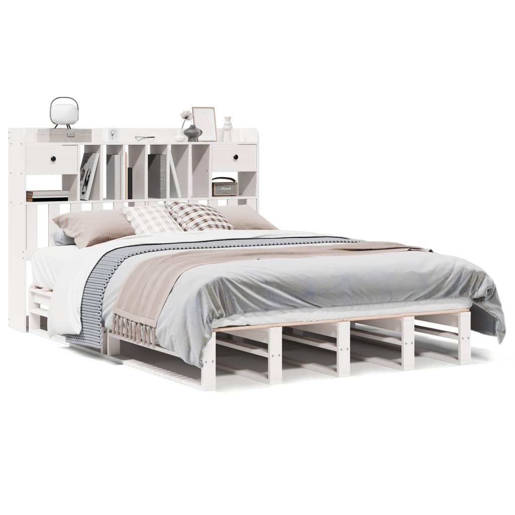Seng Med Bokhylle Uten Madrass Hvit 140X200 Cm Heltre Furu