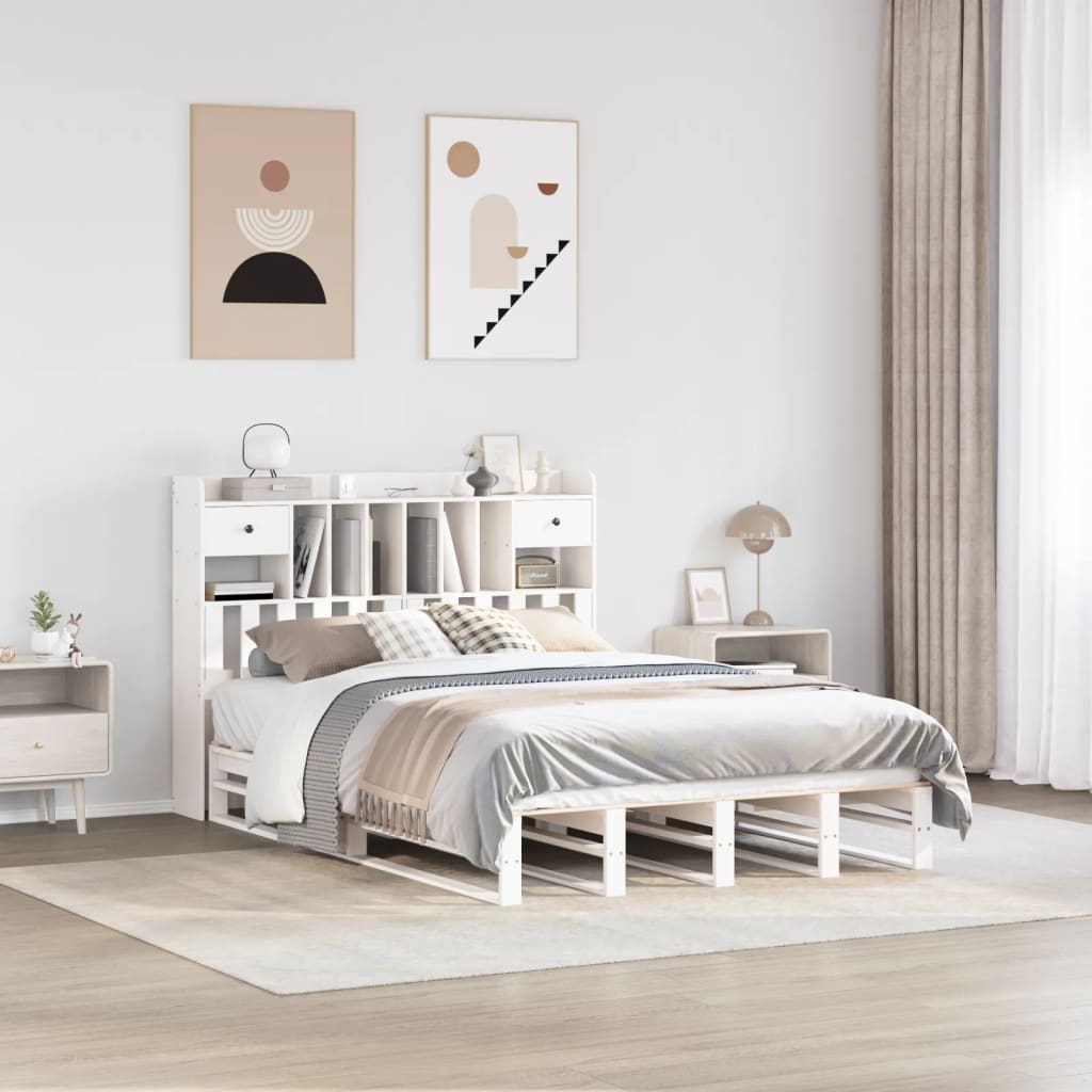 Seng Med Bokhylle Uten Madrass Hvit 140X200 Cm Heltre Furu