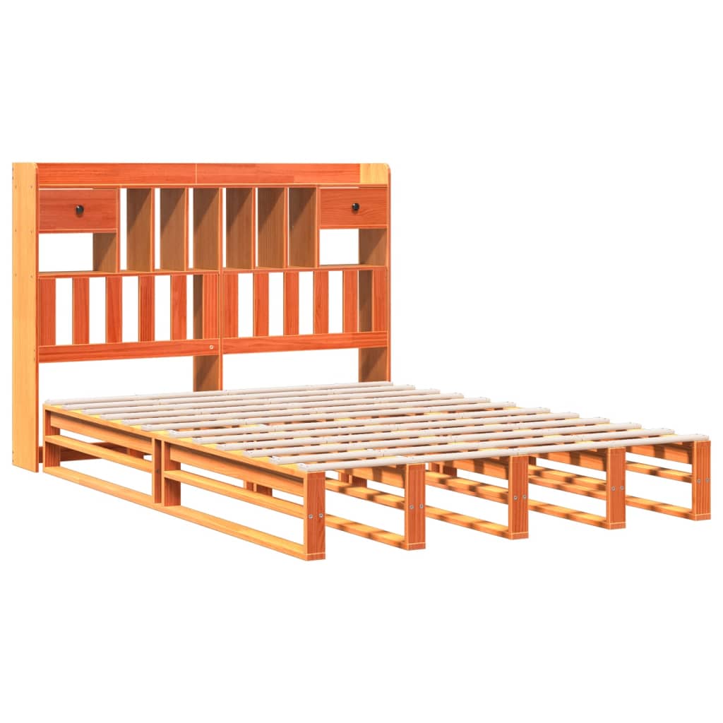 Seng Med Bokhylle Uten Madrass Voksbrun 140X200 Cm Heltre Furu