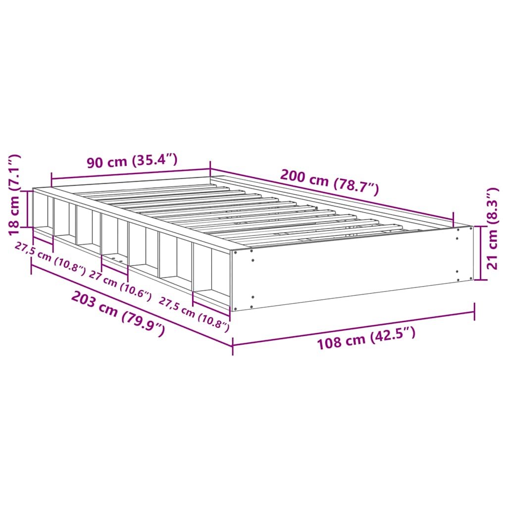 Sengeramme Uten Madrass 90X200 Cm Heltre Eik