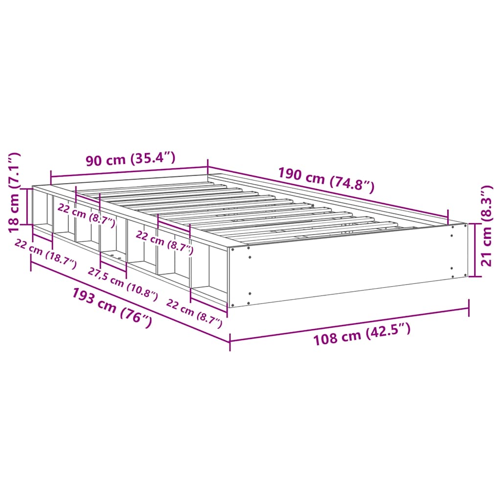 Sengeramme Uten Madrass 90X190 Cm Heltre Eik