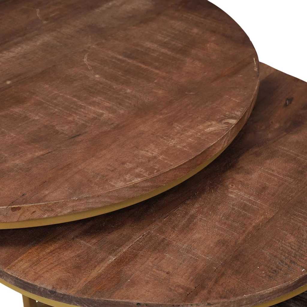 Nestende Kaffebord 3 Pcs Mørk Brun Massivt Mangotre Og Stål