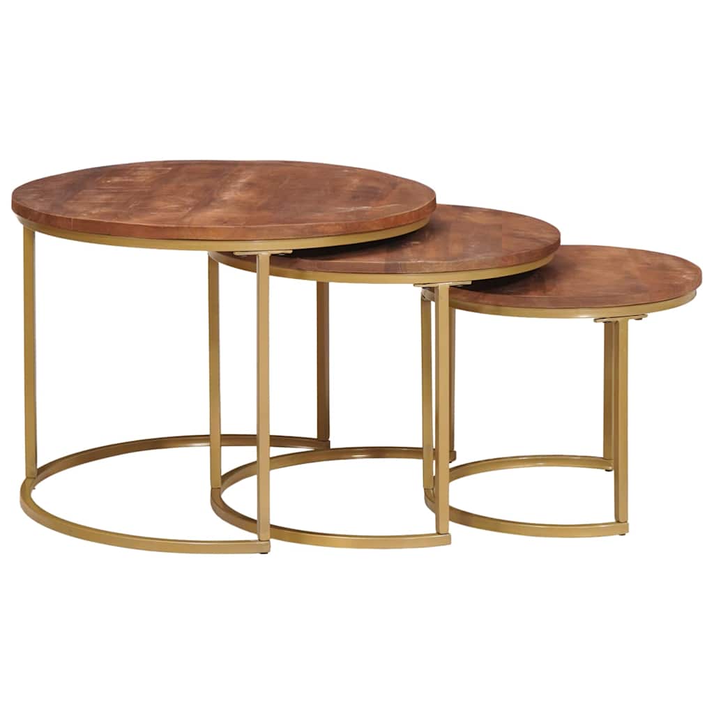 Nestende Kaffebord 3 Pcs Honning Brun Massivt Mangotre Og Stål