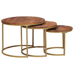 Nestende Kaffebord 3 Pcs Honning Brun Massivt Mangotre Og Stål