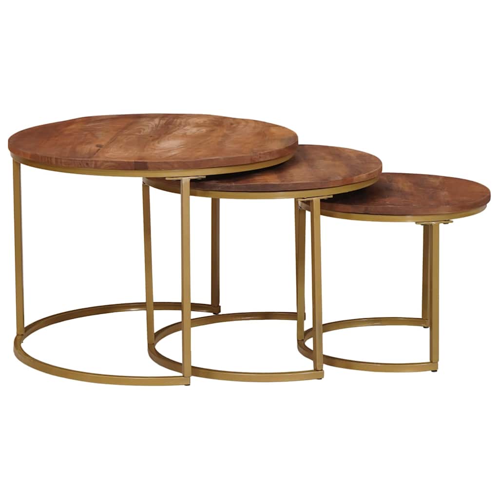 Nestende Kaffebord 3 Pcs Honning Brun Massivt Mangotre Og Stål
