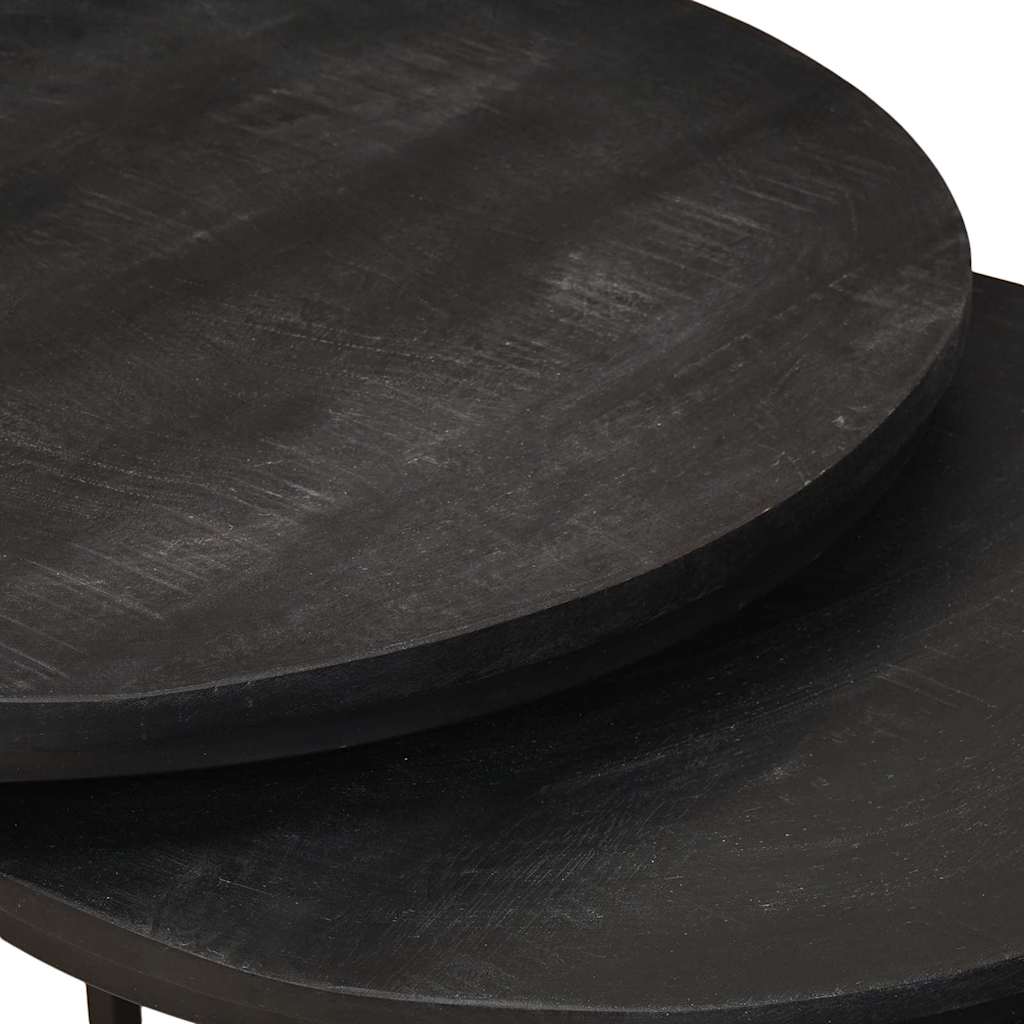Nestende Kaffebord 3 Pcs Svart Massivt Mangotre Og Stål