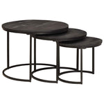 Nestende Kaffebord 3 Pcs Svart Massivt Mangotre Og Stål